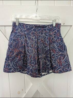 Anthropologie Navy Floral-Print Skort with Coral Accents